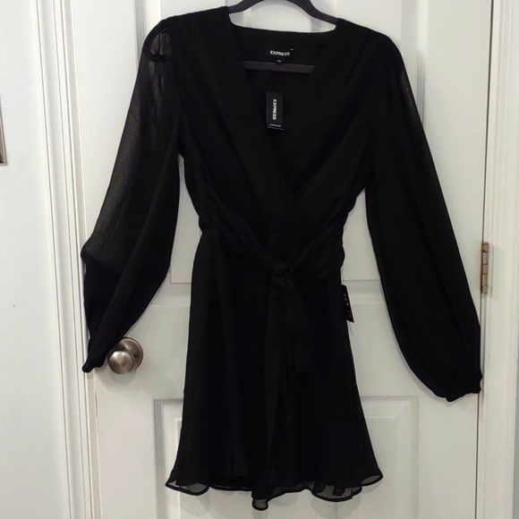 NWT Express Wrap Black Chiffon Surplice Dress Size S - Picture 10 of 10
